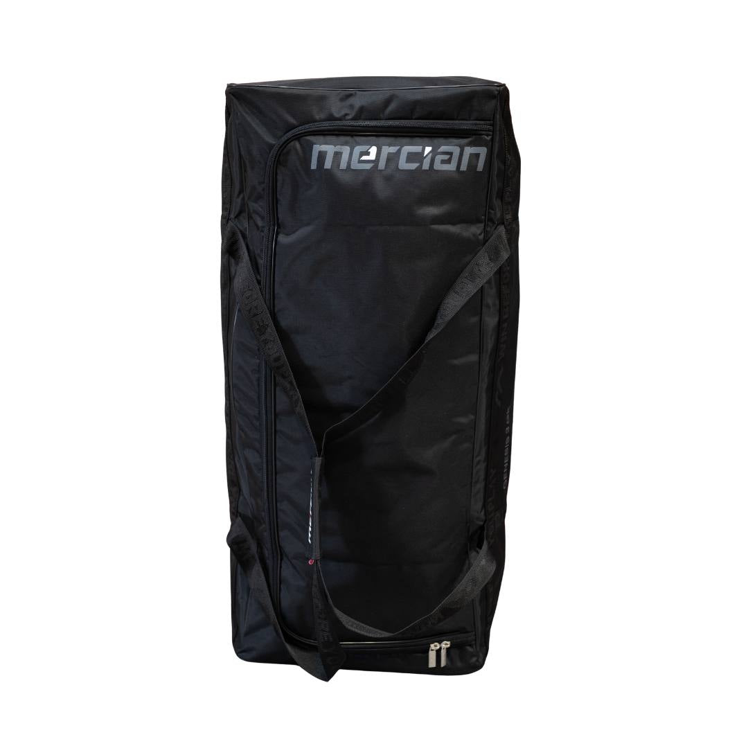 Mercian HOGE326GK black goalkeeper hockey equipment bag front view with large zip compartment and shoulder carry strap
