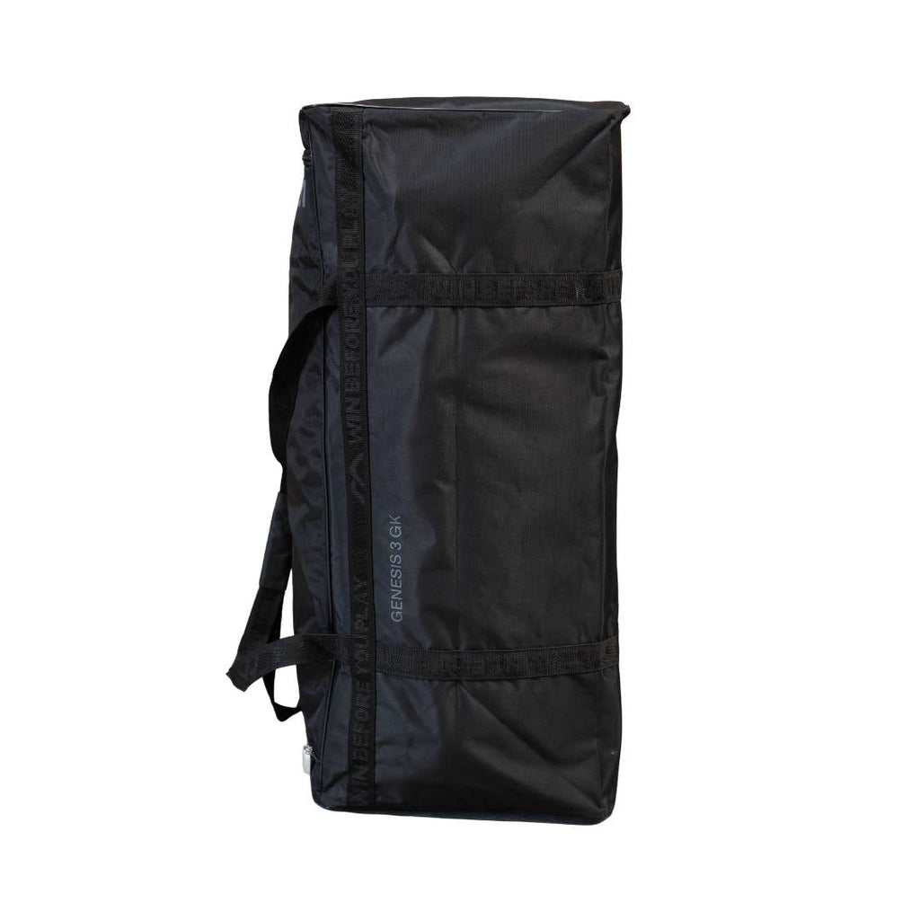 Mercian HOGE326GK black goalkeeper hockey equipment bag side view with Genesis 3 GK branding and reinforced carry straps.