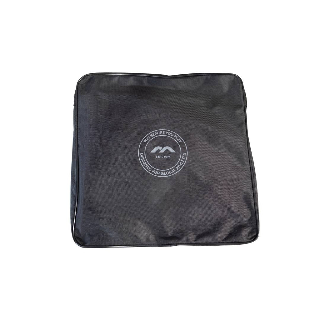 Mercian HOGE326GK black goalkeeper equipment bag end view with Mercian performance logo and square storage profile.
