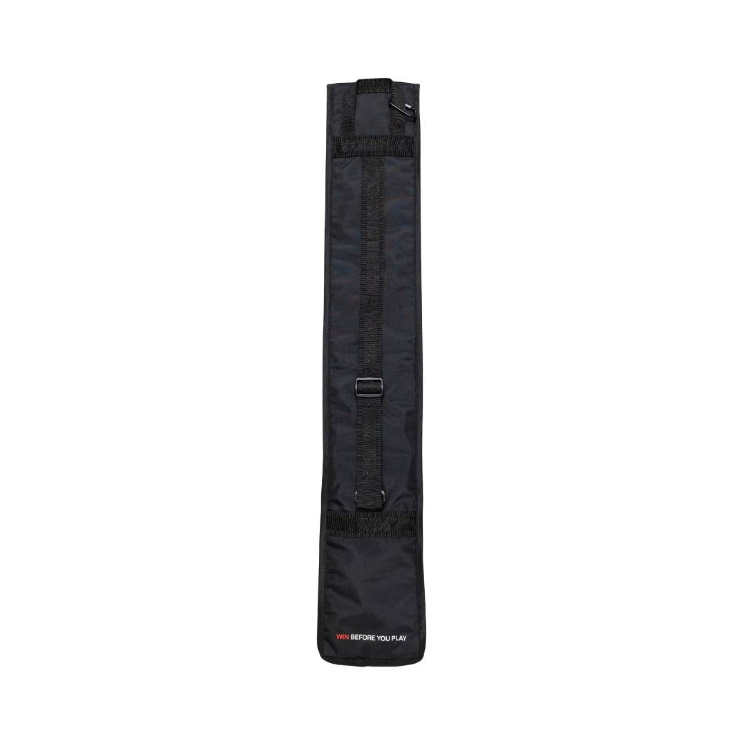 Mercian HOGE426BLK black single hockey stick sleeve rear view with adjustable shoulder strap and reinforced carry handle.