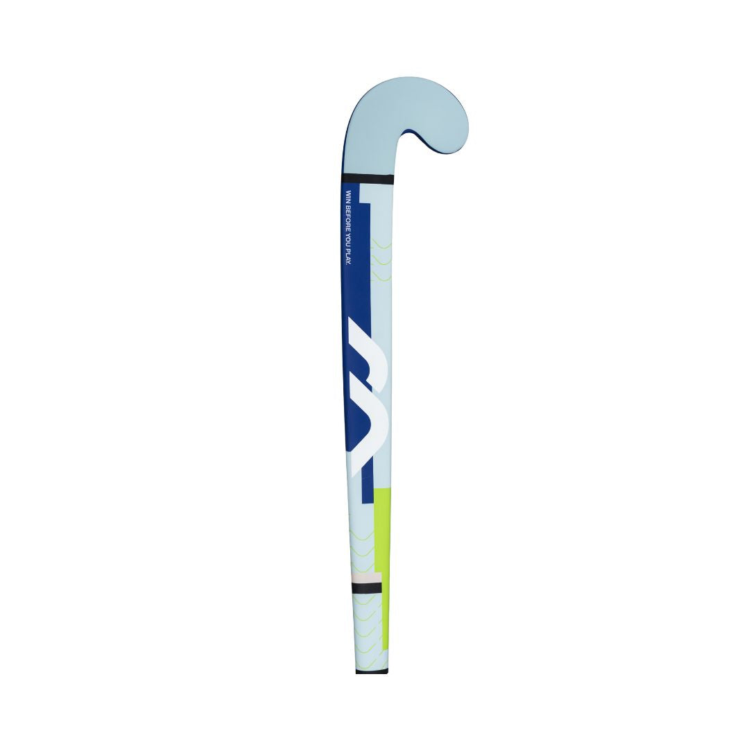 Mercian Genesis CF25i indoor hockey stick front view in light blue and grey